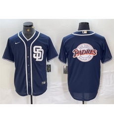 Men San Diego Padres Navy Team Big Logo Cool Base Stitched Baseball Jersey 4