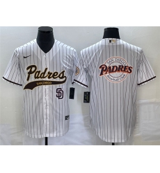 Men San Diego Padres White Team Big Logo In Back Cool Base With Patch Stitched Baseball Jersey