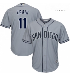 Mens Majestic San Diego Padres 11 Allen Craig Replica Grey Road Cool Base MLB Jersey 