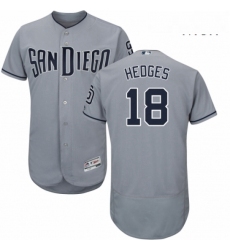 Mens Majestic San Diego Padres 18 Austin Hedges Authentic Grey Road Cool Base MLB Jersey 