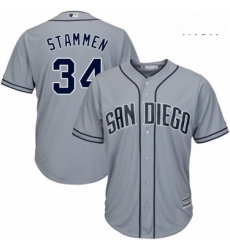 Mens Majestic San Diego Padres 34 Craig Stammen Replica Grey Road Cool Base MLB Jersey 