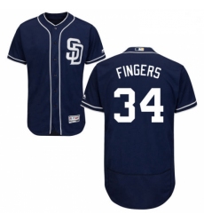 Mens Majestic San Diego Padres 34 Rollie Fingers Navy Blue Alternate Flex Base Authentic Collection MLB Jersey
