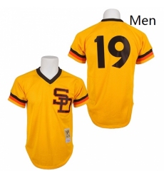 Mens Mitchell and Ness 1982 San Diego Padres 19 Tony Gwynn Authentic Gold Throwback MLB Jersey