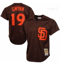Mens Mitchell and Ness 1985 San Diego Padres 19 Tony Gwynn Authentic Brown Throwback MLB Jersey