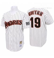 Mens Mitchell and Ness San Diego Padres 19 Tony Gwynn Authentic WhiteBlue Strip Throwback MLB Jersey