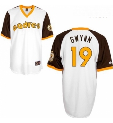 Mens Mitchell and Ness San Diego Padres 19 Tony Gwynn Replica White Throwback MLB Jersey