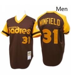 Mens Mitchell and Ness San Diego Padres 31 Dave Winfield Replica Brown Throwback MLB Jersey
