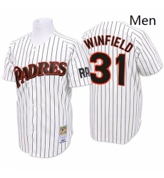 Mens Mitchell and Ness San Diego Padres 31 Dave Winfield Replica WhiteBlue Strip Throwback MLB Jersey