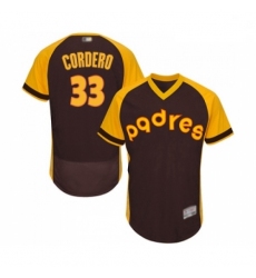 Mens San Diego Padres 33 Franchy Cordero Brown Alternate Cooperstown Authentic Collection MLB Jersey Flex Base 