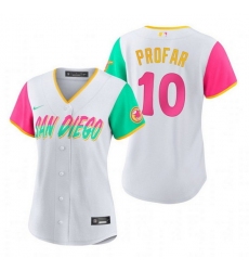 Women San Diego Padres 10 Jurickson Profar 2022 White City Connect Cool Base Stitched Baseball Jersey 