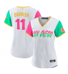 Women San Diego Padres 11 Yu Darvish 2022 White City Connect Cool Base Stitched Baseball Jersey 