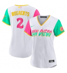 Women San Diego Padres 2 Xander Bogaerts 2022 White City Connect Stitched Baseball Jersey