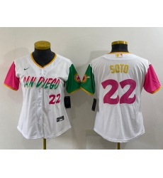 Women San Diego Padres 22 Juan Soto 2022 White City Connect Cool Base Stitched Baseball Jersey 28Run Small 29