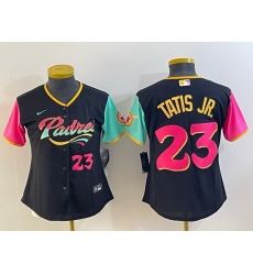 Women San Diego Padres 23 Fernando Tatis Jr  Black City Connect With Patch Stitched Baseball Jersey