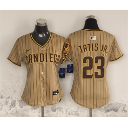 Women San Diego Padres 23 Fernando Tatis Jr  Tan Stitched Baseball Jersey