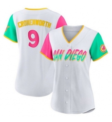 Women San Diego Padres 9 Jake Cronenworth 2022 White City Connect Cool Base Stitched Baseball Jersey 