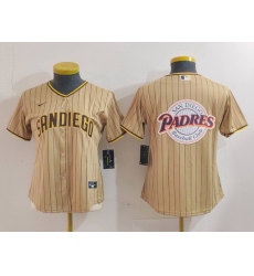 Women San Diego Padres Tan Team Big Logo Stitched Baseball Jersey 5