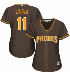 Womens Majestic San Diego Padres 11 Allen Craig Authentic Brown Alternate Cool Base MLB Jersey 