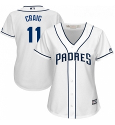 Womens Majestic San Diego Padres 11 Allen Craig Replica White Home Cool Base MLB Jersey 