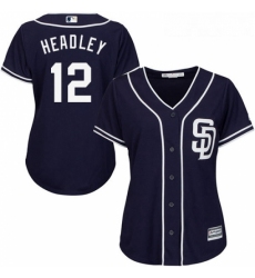 Womens Majestic San Diego Padres 12 Chase Headley Replica Navy Blue Alternate 1 Cool Base MLB Jersey 