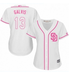 Womens Majestic San Diego Padres 13 Freddy Galvis Authentic White Fashion Cool Base MLB Jersey 