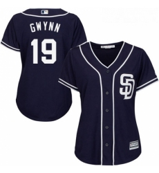 Womens Majestic San Diego Padres 19 Tony Gwynn Replica Navy Blue Alternate 1 Cool Base MLB Jersey