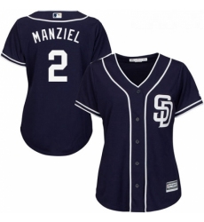 Womens Majestic San Diego Padres 2 Johnny Manziel Replica Navy Blue Alternate 1 Cool Base MLB Jersey