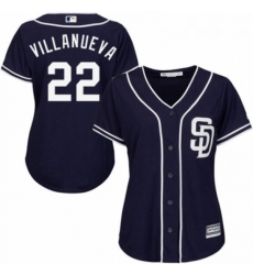 Womens Majestic San Diego Padres 22 Christian Villanueva Replica Navy Blue Alternate 1 Cool Base MLB Jersey 