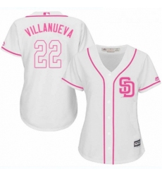 Womens Majestic San Diego Padres 22 Christian Villanueva Replica White Fashion Cool Base MLB Jersey 
