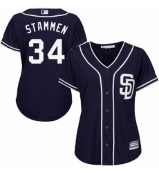 Womens Majestic San Diego Padres 34 Craig Stammen Authentic Navy Blue Alternate 1 Cool Base MLB Jersey 