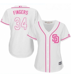 Womens Majestic San Diego Padres 34 Rollie Fingers Replica White Fashion Cool Base MLB Jersey