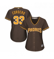 Womens San Diego Padres 33 Franchy Cordero Replica Brown Alternate Cool Base Baseball Jersey 
