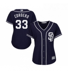 Womens San Diego Padres 33 Franchy Cordero Replica Navy Blue Alternate 1 Cool Base Baseball Jersey 
