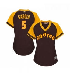 Womens San Diego Padres 5 Greg Garcia Replica Brown Alternate Cooperstown Cool Base Baseball Jersey 