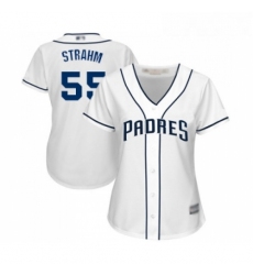Womens San Diego Padres 55 Matt Strahm Replica White Home Cool Base Baseball Jersey 