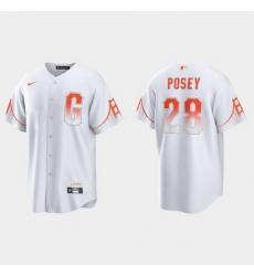 Men San Francisco Giants 28 Buster Posey Men 2021 City Connect White Fan Version Jersey
