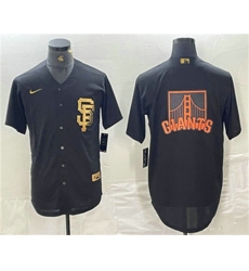 Men San Francisco Giants Team Big Logo Black Gold Cool Base Stitched Baseball Jersey 1