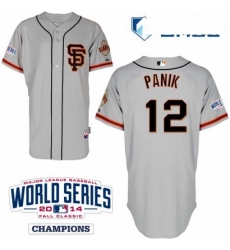 Mens Majestic San Francisco Giants 12 Joe Panik Replica Grey Road 2 Cool Base w2014 World Series Patch MLB Jersey