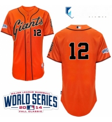 Mens Majestic San Francisco Giants 12 Joe Panik Replica Orange Alternate Cool Base w2014 World Series Patch MLB Jersey