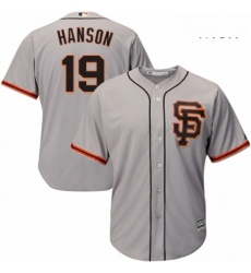 Mens Majestic San Francisco Giants 19 Alen Hanson Replica Grey Road 2 Cool Base MLB Jersey 