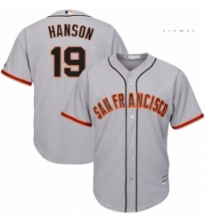 Mens Majestic San Francisco Giants 19 Alen Hanson Replica Grey Road Cool Base MLB Jersey 