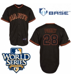 Mens Majestic San Francisco Giants 28 Buster Posey Authentic Black Cool Base 2010 World Series Patch MLB Jersey