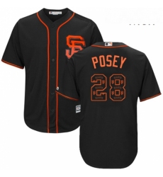 Mens Majestic San Francisco Giants 28 Buster Posey Authentic Black Team Logo Fashion Cool Base MLB Jersey