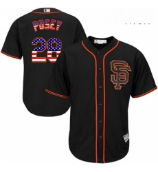 Mens Majestic San Francisco Giants 28 Buster Posey Authentic Black USA Flag Fashion MLB Jersey