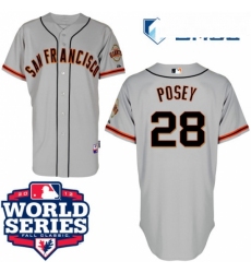 Mens Majestic San Francisco Giants 28 Buster Posey Authentic Grey Cool Base 2012 World Series Patch MLB Jersey
