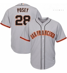 Mens Majestic San Francisco Giants 28 Buster Posey Replica Grey Road Cool Base MLB Jersey
