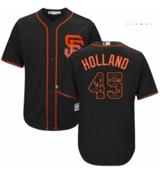 Mens Majestic San Francisco Giants 45 Derek Holland Authentic Black Team Logo Fashion Cool Base MLB Jersey 