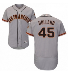 Mens Majestic San Francisco Giants 45 Derek Holland Grey Road Flex Base Authentic Collection MLB Jersey