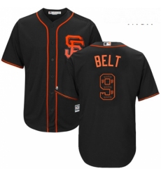 Mens Majestic San Francisco Giants 9 Brandon Belt Authentic Black Team Logo Fashion Cool Base MLB Jersey