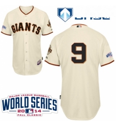Mens Majestic San Francisco Giants 9 Brandon Belt Authentic Cream Home Cool Base w2014 World Series Patch MLB Jersey